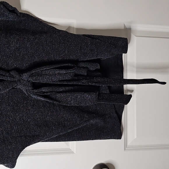 Ces Femme Black Tie Front Kimono Cardigan Size Large Short Sleeve Open Knit - Picture 6 of 10